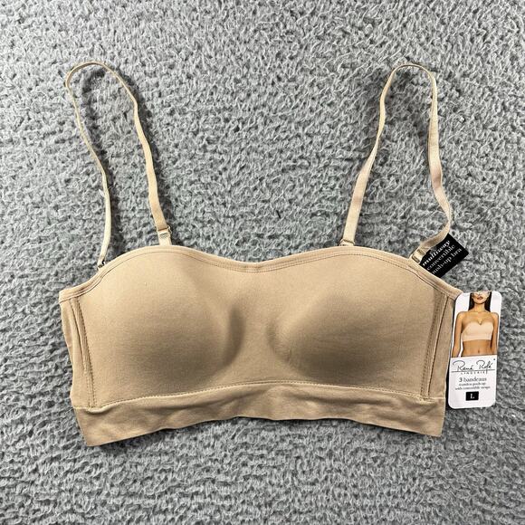 RENE ROFE BRA WOMENS LARGE BEIGE TAN 3 BANDEAUS SEAMLESS PUSH UP CONVERTIBLE NWT - Picture 1 of 7